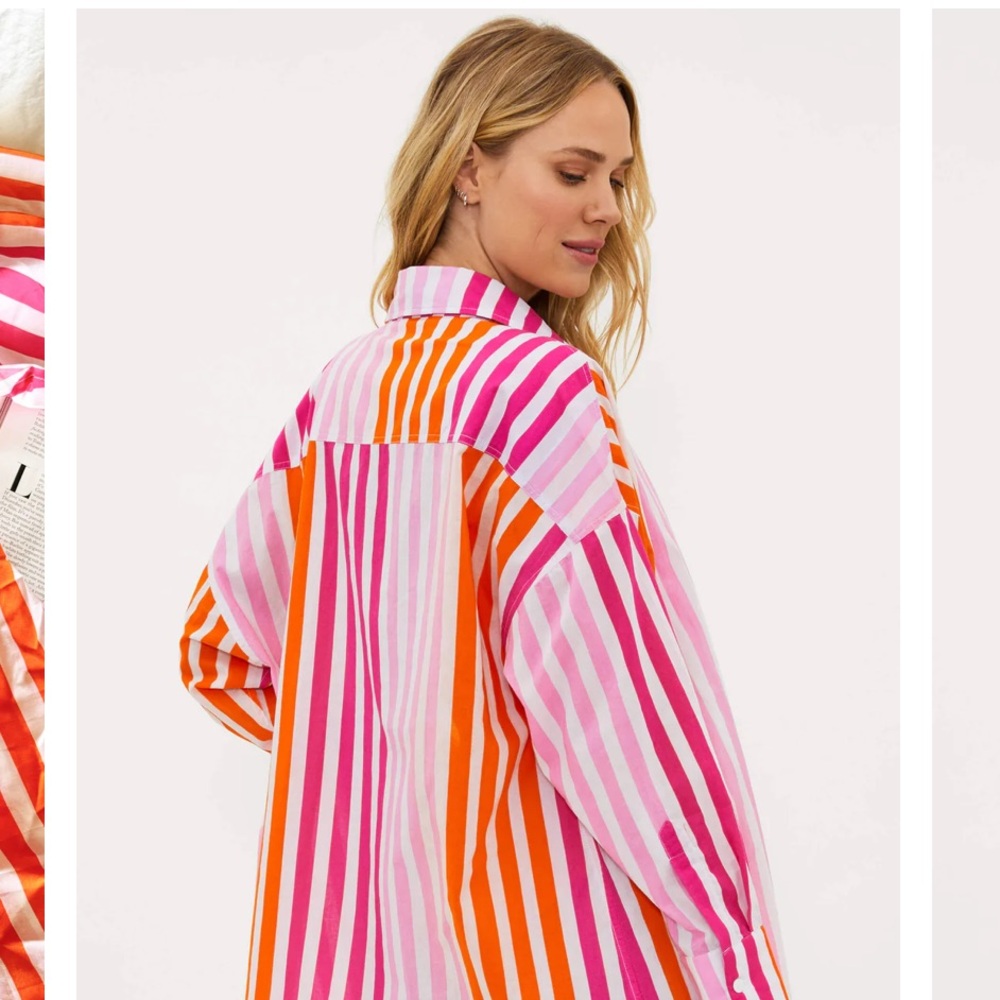 Beach Riot Pink & Orange Striped Swim Coverup Shirt